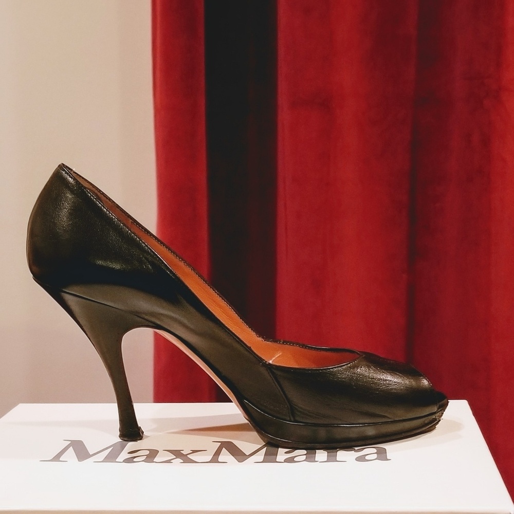 Max Mara Pindaro Black Leather Platform Heels